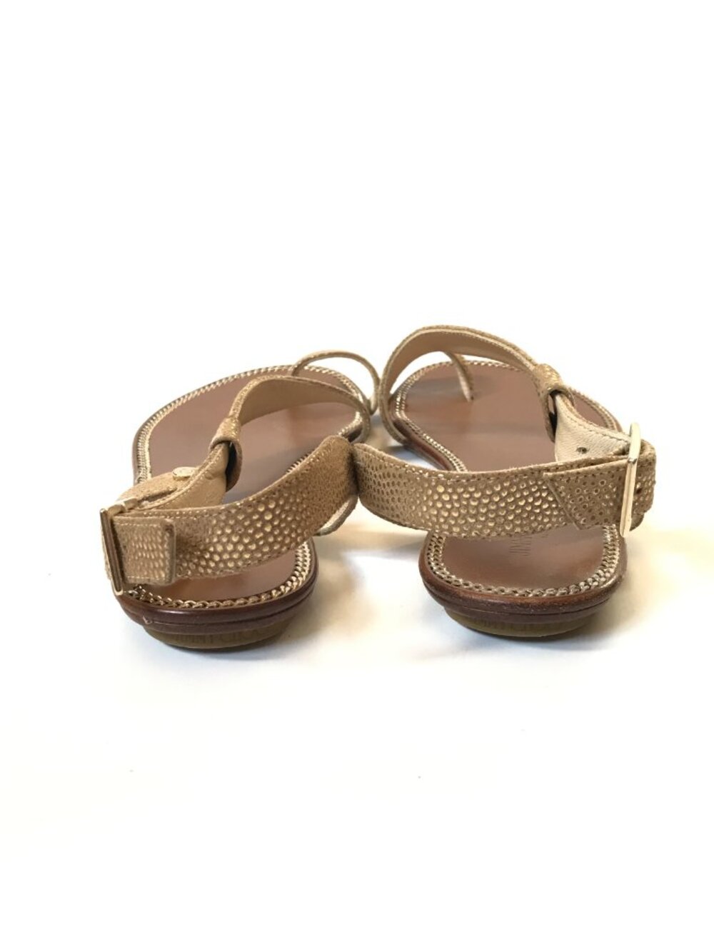 Jimmy Choo Neru Flat Sandals Womens 37 7 Brown Gold Leather Toe Loop Buckle Shoe - Picture 6 of 9